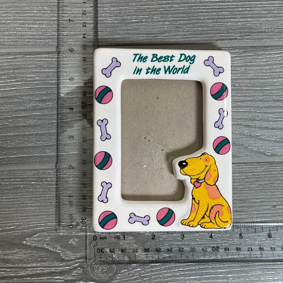 Vintage Papel Freelance Frame "Best Dog in the World" Bones, Balls, & Yellow Dog - Picture 3 of 4